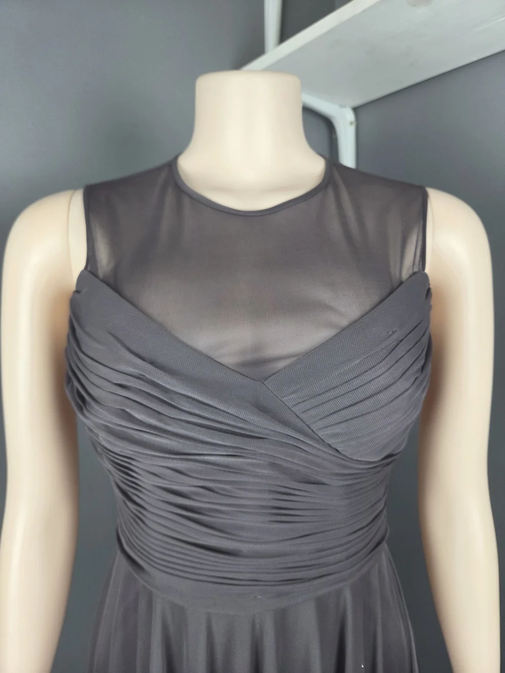 ALFRED SUNG Charcoal Maxi Dress with Ruched Crossover Bodice - Picture 5 of 9